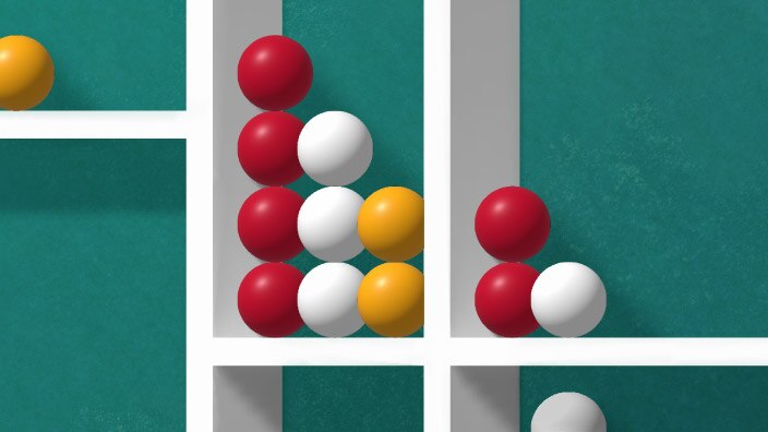 three colored spheres on a graph background